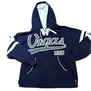 Las Vegas adult size XL navy blue hoodie with front pocket and straight hem